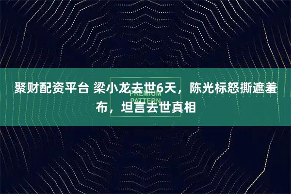 聚财配资平台 梁小龙去世6天，陈光标怒撕遮羞布，坦言去世真相